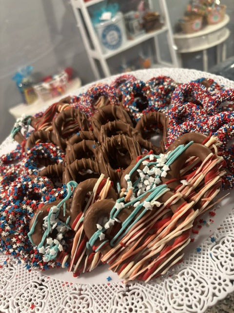 tray of chocolate covered pretzels