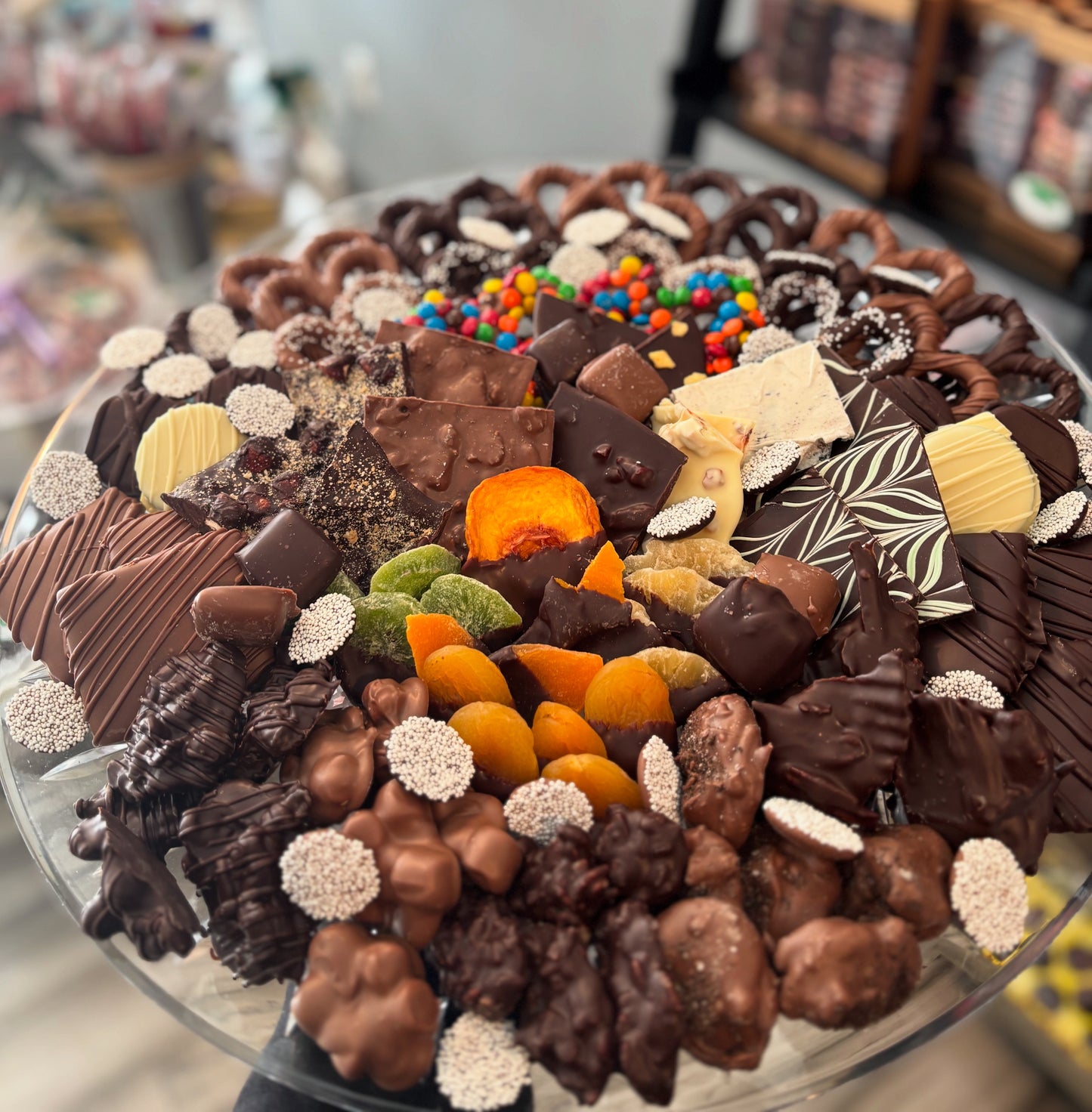 Round Tray filled with assorted chocolates
